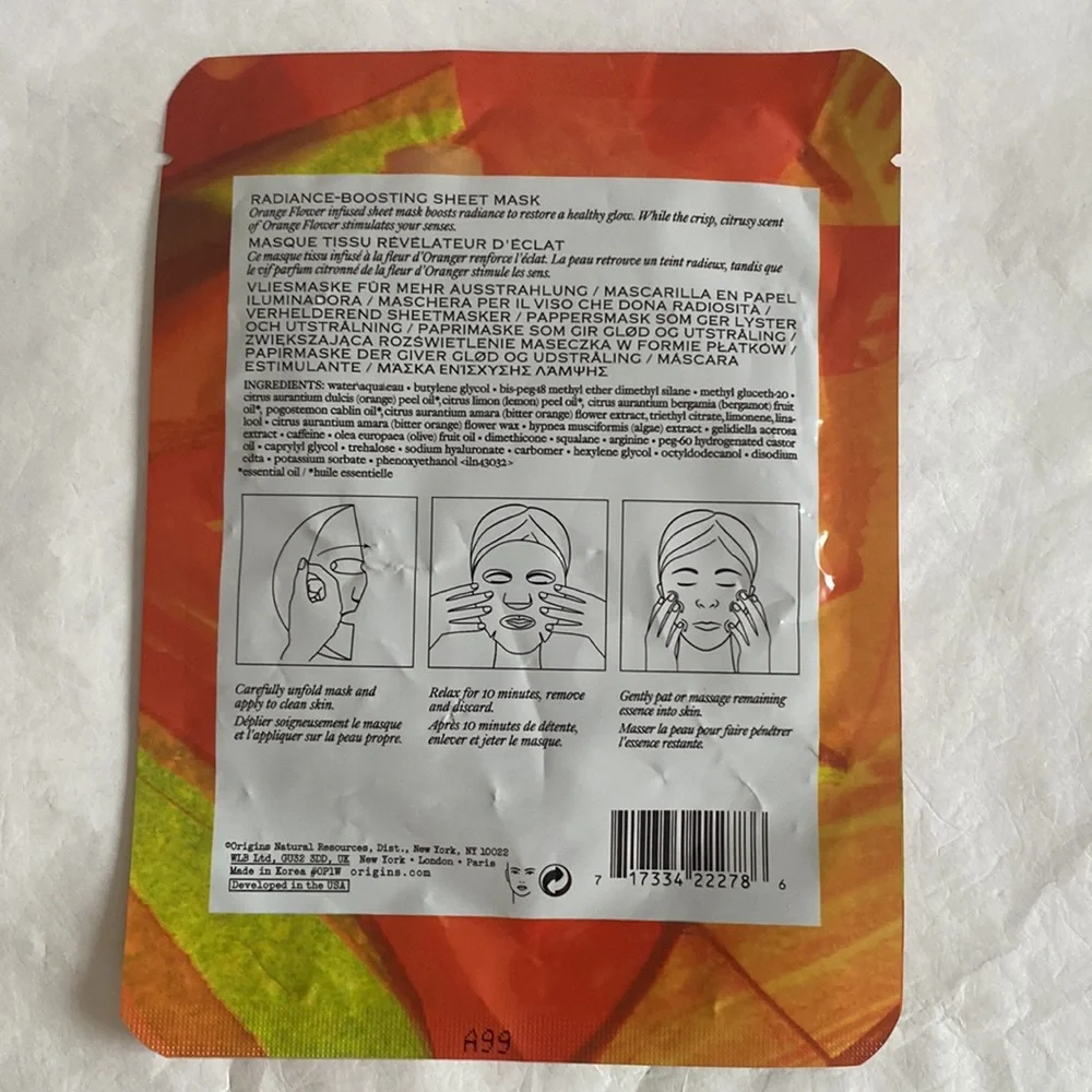 ORIGINS FLOWER FUSION Orange Radiance-Boosting Sheet Mask CLEAN BEAUTY 2